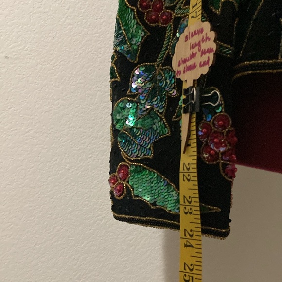 NITELINE Vintage Christmas Floral Sparkly Beaded Sequined Silk Jacket size XL - Picture 7 of 13